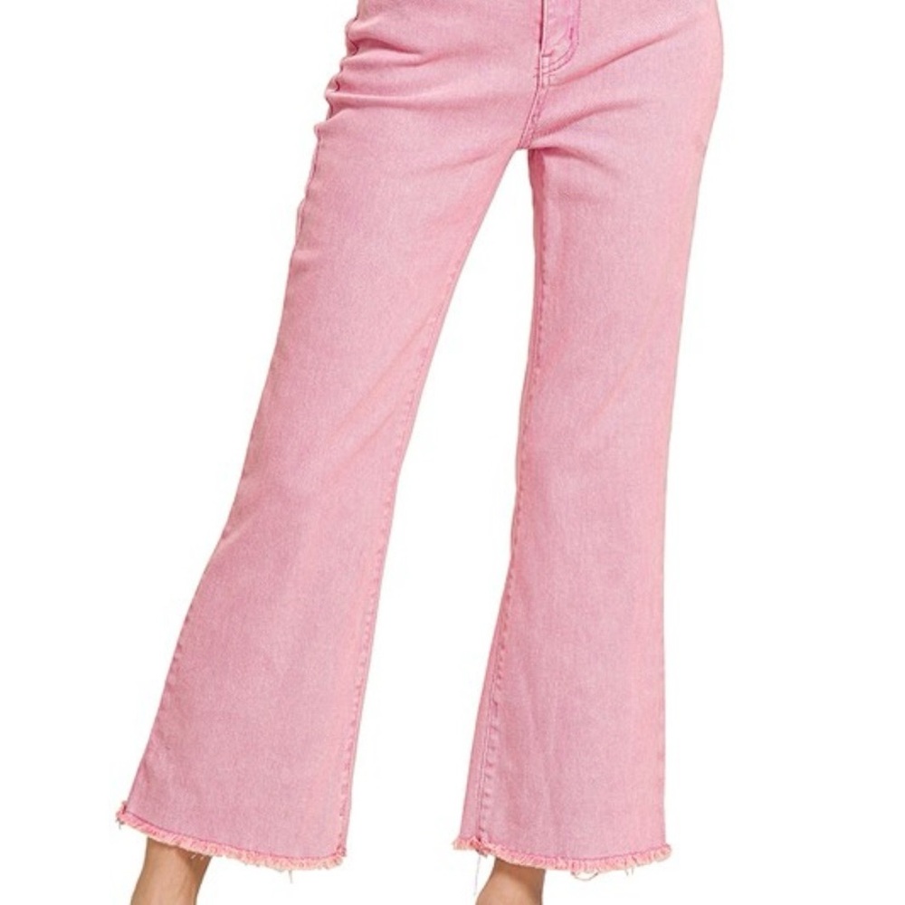 Zenana Mauve Acid Washed High Waist Frayed Bootcut Jeans